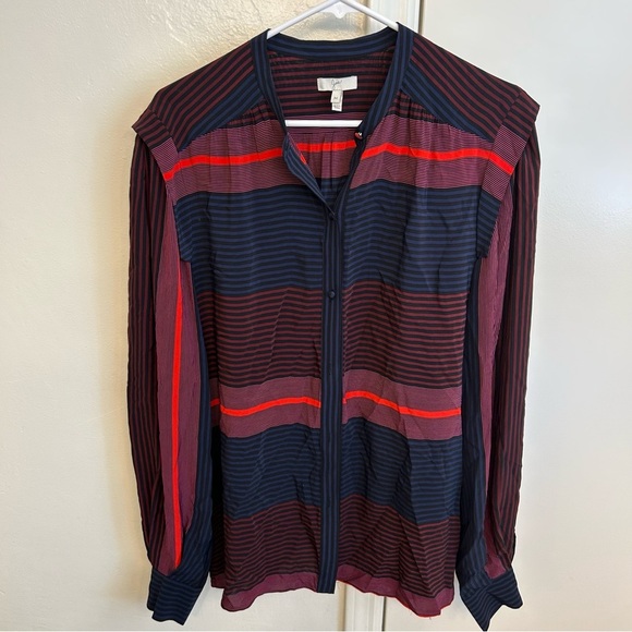 Joie Blue and Red Long Sleeve Ishana Buttoned Blouse Women’s Medium - Picture 2 of 8